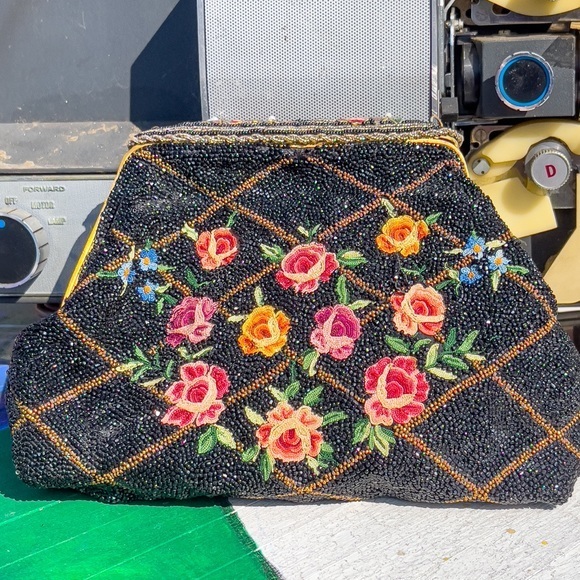 Antique French glass beaded 20s Art Deco Point de Beauvais embroidered - Picture 8 of 15